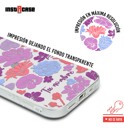 Funda Para iPhone Para Mujer Flores Colores Con Tu Nombre