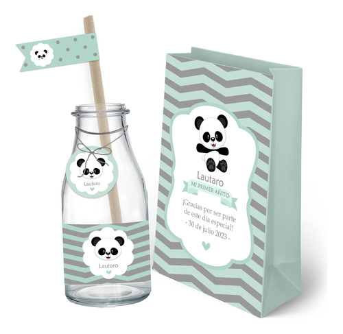 Kit Imprimible Osito Oso Panda Gris Verde Personalizado