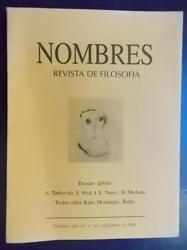 Nombres Nº 16    Revista De Filosofía Tarkovski Weil Michaux