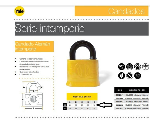 Candado Yale 850 Alemán Intemperie Amarillo