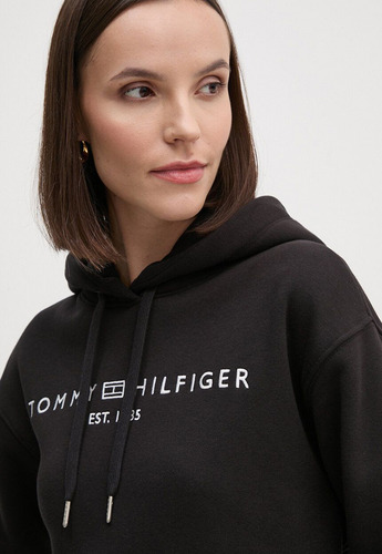 Polerón Hoodie Con Logo Bordado Negro Tommy Hilfiger