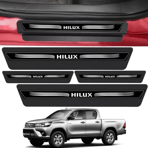 Kit 8 Peças Adesivo Soleira Porta Hilux 2005 Á 2018 - Preto