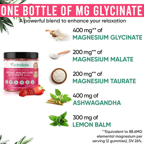 Gomas De Glicinato De Magnésio Adndale 400 Mg 90 Ct Com Ashw