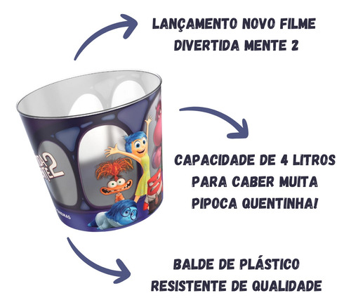Balde De Pipoca Divertida Mente 2 Lançamento Colecionável