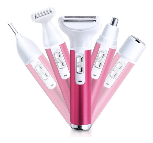 Maquinilla De Afeitar Eléctrica Para Mujer, 5 En 1 Anfoos Color Rosa Y Blanco