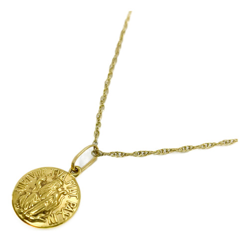 Cadena Y Medalla San Benito Grabada Ambos Lados Oro 18k 39cm