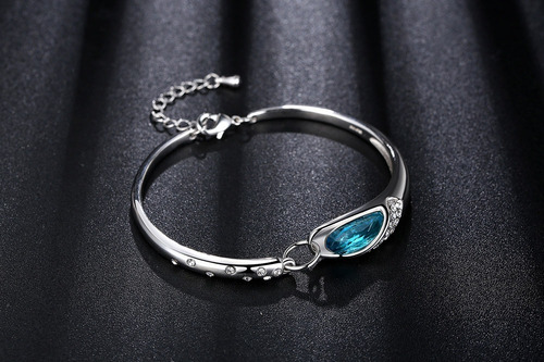 Set Collar Pulsera Arete Dije Zapato Cristal Austriaco Azul