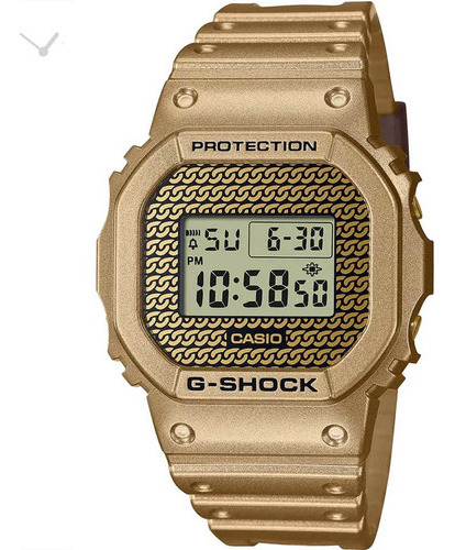 Reloj Casio G-shock Hip Hop Gold Chain DWE-5600HG-1DR *kit de correa, color dorado, bisel, color dorado, fondo dorado