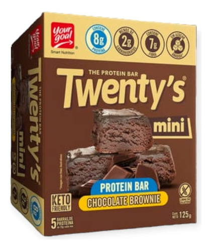 Box 5 Barras Mini Twentys 8g - Your Goal Sabor Chocolate Brownie