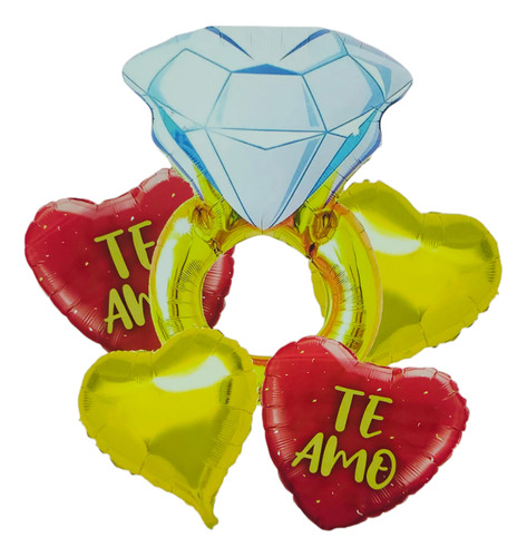 Set 5 Globos Anillo Compromiso Corazon Amor San Valentin Sor