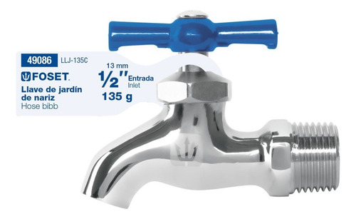 Llave De Nariz, De Laton Cromado, 145 Gr, Entrada 1/2 /6/