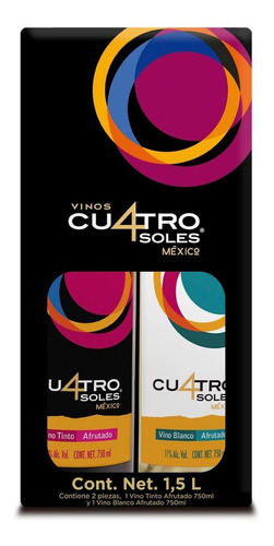 Vino Tinto Blanco Mexicano Cuatro Soles Afrutado 2 Pack 750ml