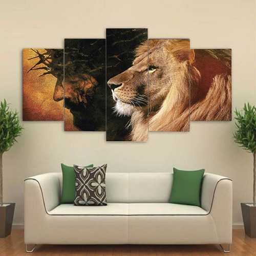 Imagem 6 de 6 de Quadros Decorativos Jesus Leão Da Tribo Mosaico Mdf 115x60cm