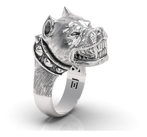Anel Dog, Anel Pitbull, Prata 950, Anel Dedeira Masculino