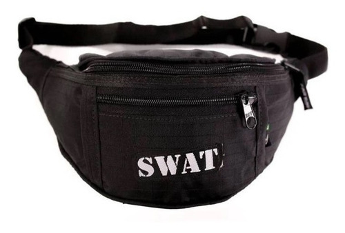 Riñonera Fox Boy Tatica Swat con 3 bolsillos, color negro, diseño de tela lisa