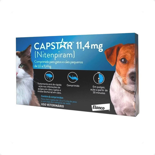 Antipulgas Capstar 11mg - 06 Comprimidos Cães Gatos Até 11kg