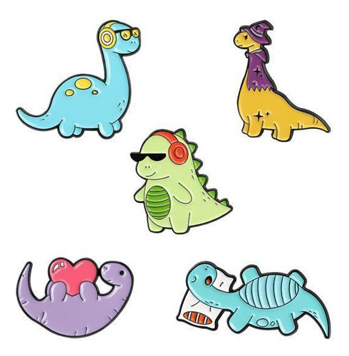 4 Pin De Esmalte Lindo Dinosaurio Insignia Broche Pines