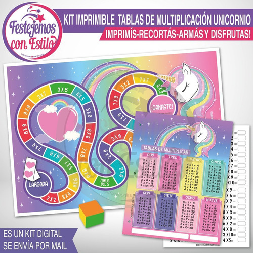 Kit Imprimible Juego Y Tablas De Multiplicar Unicornio
