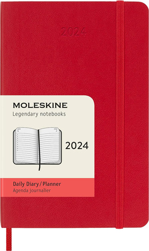 Agenda Diaria Moleskine 2024 Tapa Blanda Roja-p