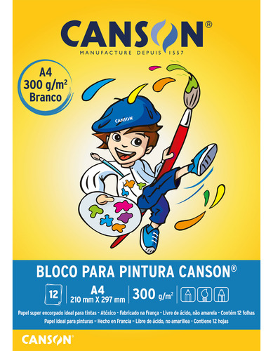 Bloco Desenho Pintura Aquarela A4 Canson 300g Branco 12 Fls