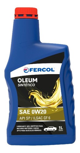 Aceite Fercol Oleum 0w20 100% Sintetico X 1 Lt Api Sp