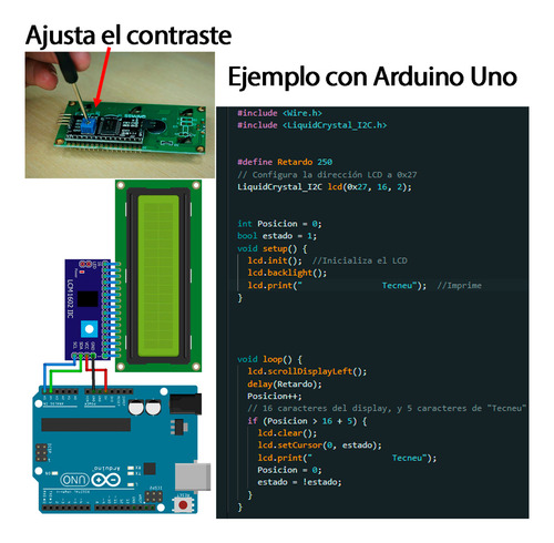Tecneu Kit Pantalla Display 16x2 Lcd 1602a + Carcasa Acrílica + Interfaz I2c