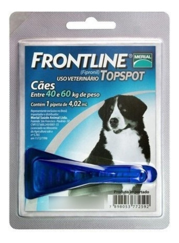 Pipeta antiparasitário para pulga Merial Frontline Top Spot Antipulgas para cão de 40kg a 60kg