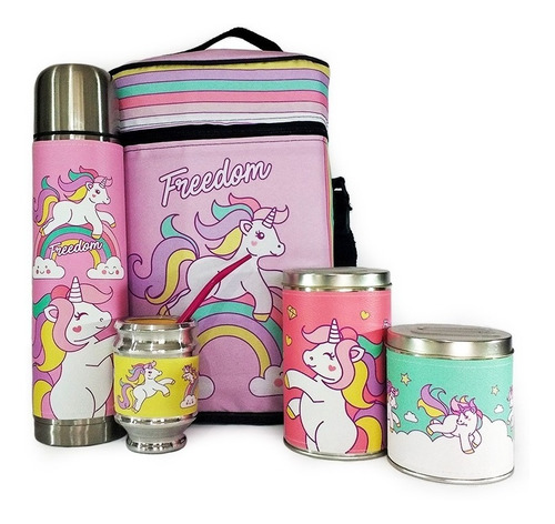 Equipo De Mate Madera Completo Unicornios Regalo Cuero Set