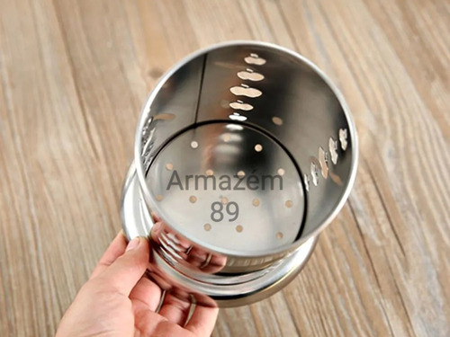 Imagem 2 de 4 de Porta Talheres Escorredor Inox Redondo Vazado Cozinha