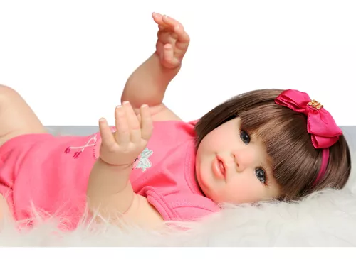 Boneca Bebe Reborn Castanha Rosa