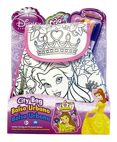 Bolso Para Colorear Y Marcadores Mochila Disney Princesas