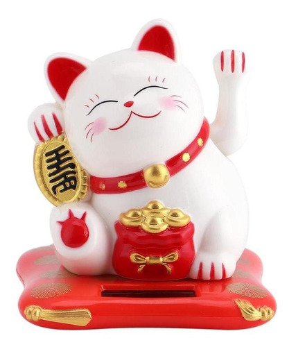 Blanco/negro Solar Powered Onda Fortuna Gato Lucky Maneki Ne