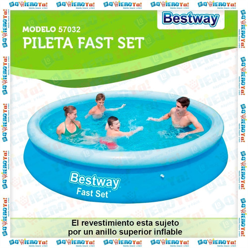 Pileta Inflable Redonda 366 X 76 Cm Bestway Piscina 5377 Lts