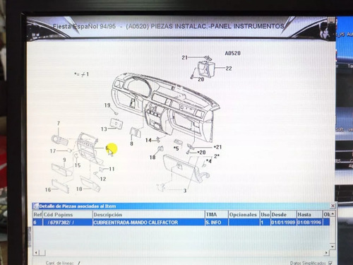 Panel Central Tablero Ford Fiesta Español 1994-1996 Original Negro