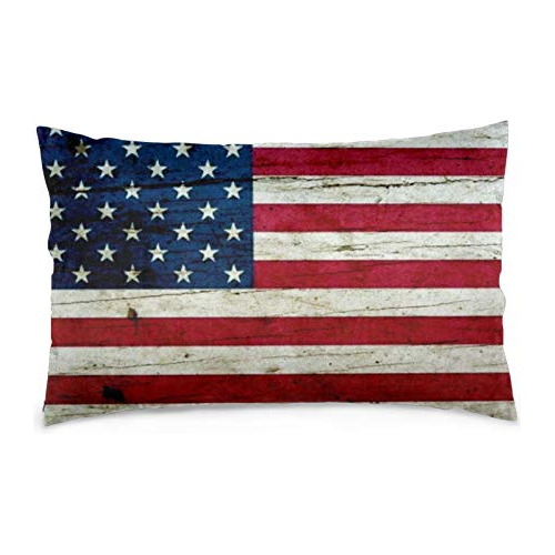 Funda De Almohada Bandera Americana De Madera Cabello Y...