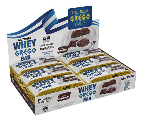 Suplemento em barra Nutrata  Barra de proteina Whey Grego Bar proteínas Whey Grego Bar sabor  brigadeiro em caixa de 480g  pacote x 12 u