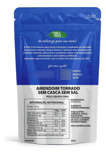 Amendoim Torrado Sem Casca Sem Sal - 500g - Only Fruit