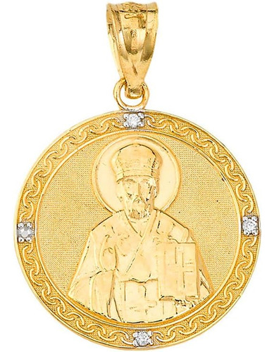 Colgante Con Medalla Redonda De Diamantes De San Nicolás De 