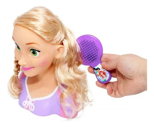 Cabeça Busto Boneca Menina Princesa Rapunzel Cabelos Para Pentear E Arrumar Com Acessórios - Profissões Quero Ser Cabeleireira - Personagem Filme Enrolados Licenciado Disney - Novabrink Brinquedos
