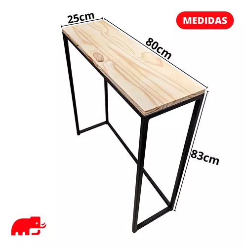 Recibidor Mesa Entrada Hierro Madera + Espejo Redondo 80cm