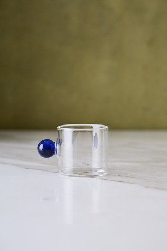 Pack 6 Tazas de Vidrio Binah Deco Little Ball Transparente Manija Bolita Azul 5.5x5cm 80ml