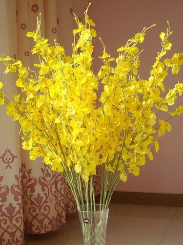 10 Varas De Orquídeas Dama Amarillas Artificial, Tacto Real.