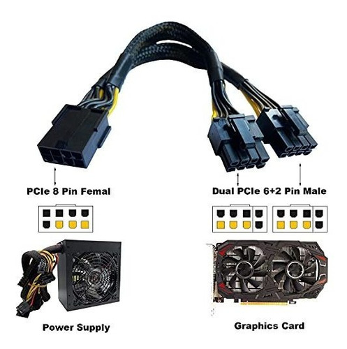Amangny Gpu Vga Pci-e De 8 Pines Hembra A Doble 8 (6+2) Pine