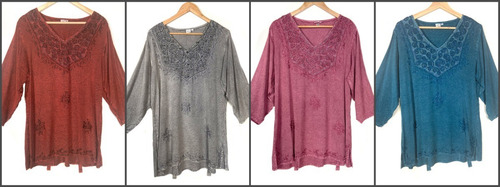 Imagen 5 de 8 de Blusa Hindu Stonewash C/bordada Importada Divina 3/4 Hermosa