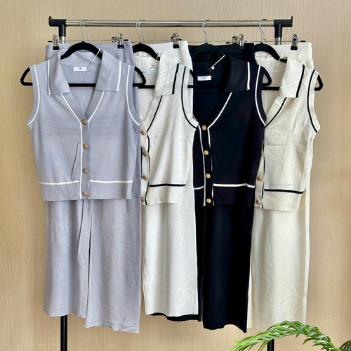 Conjunto Mujer Mujer Casual Pantalón Recto Tiro Alto Blanco Unitalla (3 A La 9)