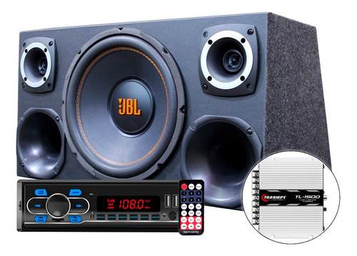 Caixa Trio Completa Sub Jbl 12 + Radio Bt + Modulo Taramps 