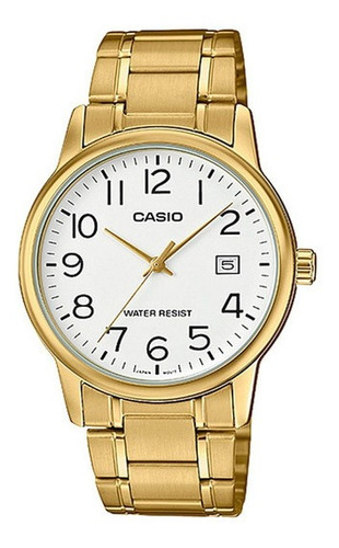 Reloj Casio Modelo Mtp- V002 Dorado Caratula Blanca