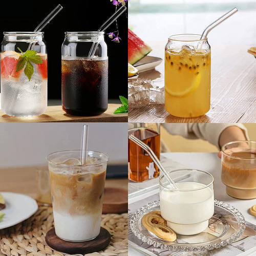 12 Pajitas De Vidrio Transparente Reutilizables