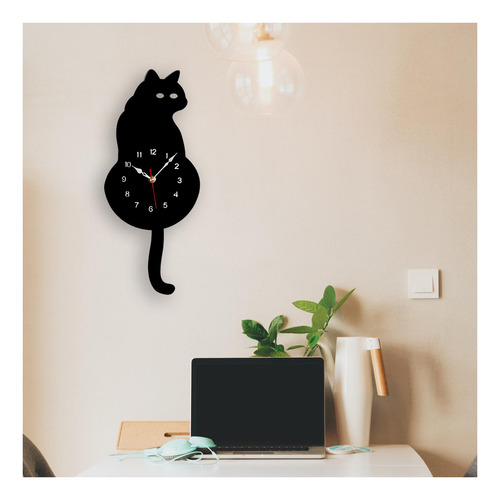 Reloj De Pared De Péndulo De Gato Silencioso Con Negro