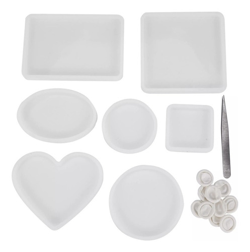 Kit 7 Moldes De Silicona Para Resina + Pinza + Latex Dedos Color Transparente